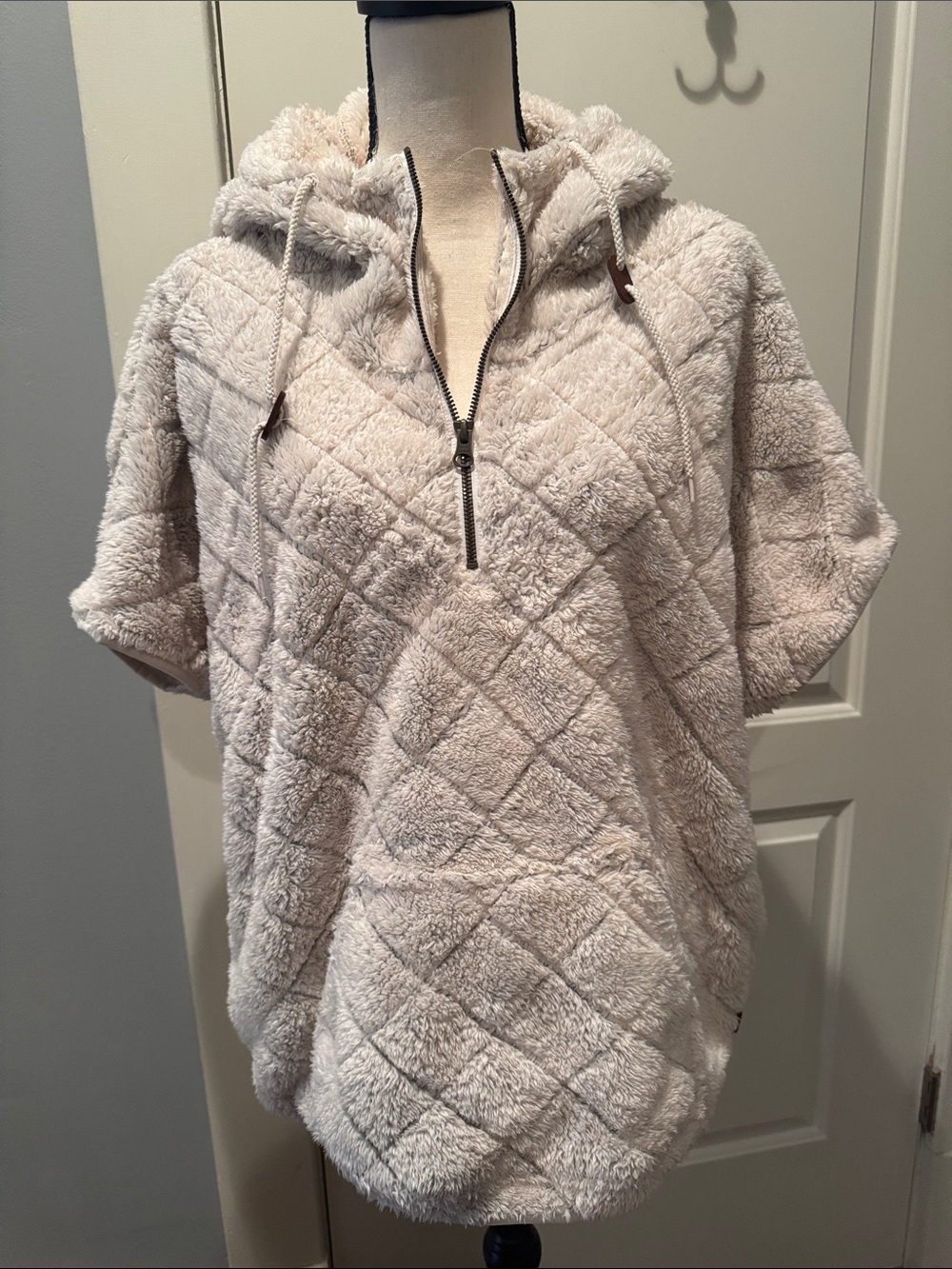 Columbia Plush Quilted Half-Zip Hoodie Sweater - Cream